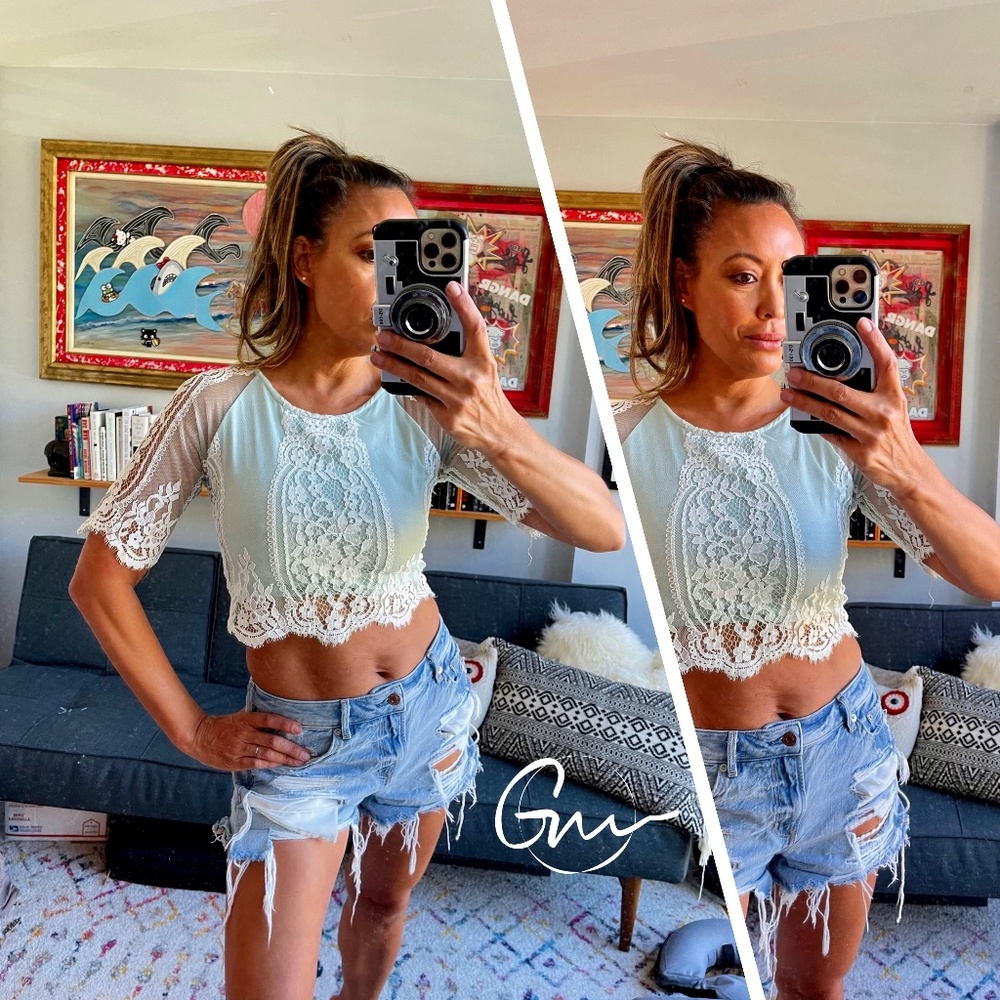 NWOT - For Love and Lemons Wild Flower Lace Crop Top in Mint (S)